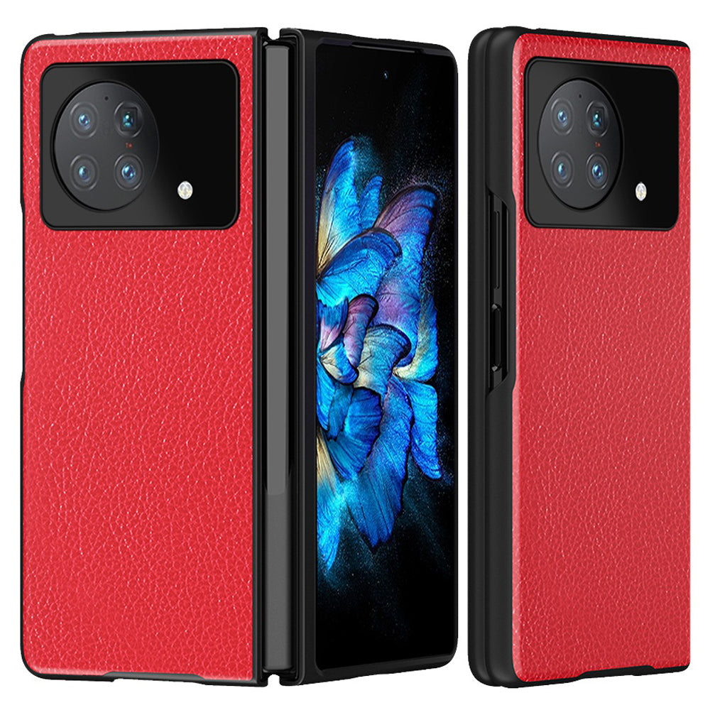 Litchi Texture Phone Case for vivo X Fold, Drop-proof PU Leather Coated PC Phone Cover Protector - Red