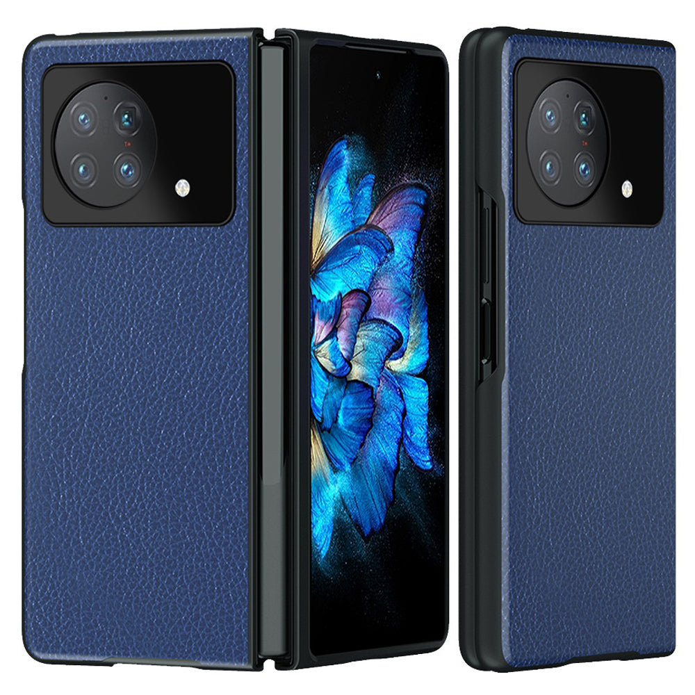 Litchi Texture Phone Case for vivo X Fold, Drop-proof PU Leather Coated PC Phone Cover Protector - Blue