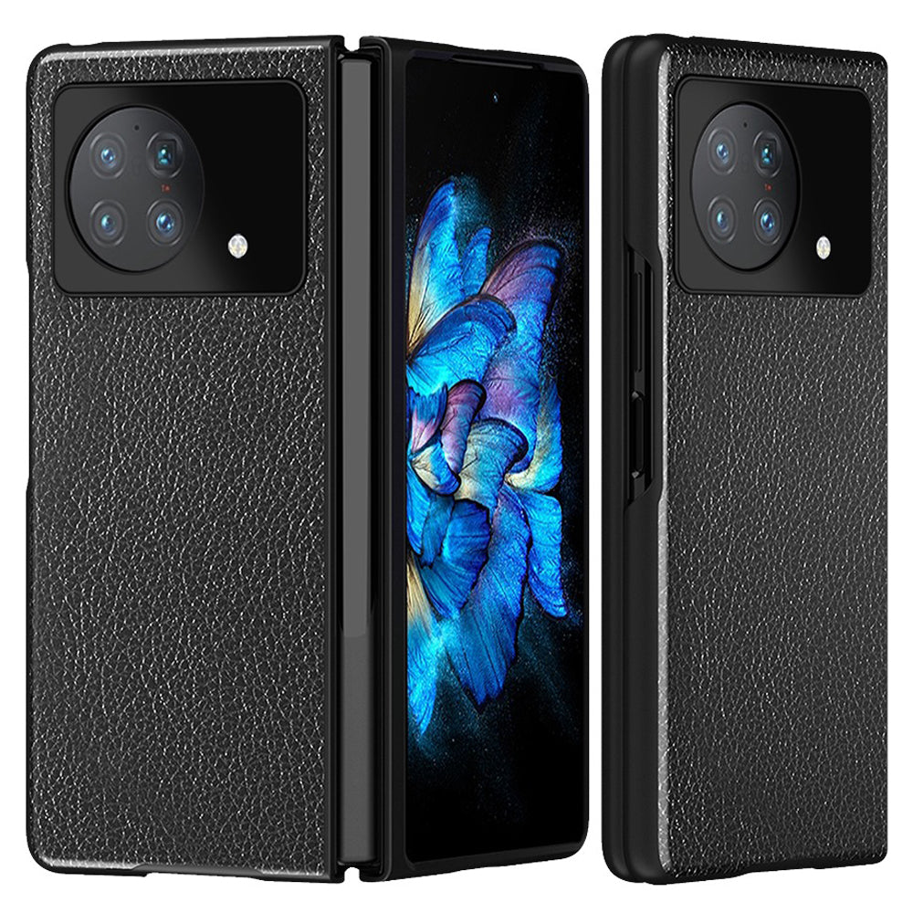 Litchi Texture Phone Case for vivo X Fold, Drop-proof PU Leather Coated PC Phone Cover Protector - Black