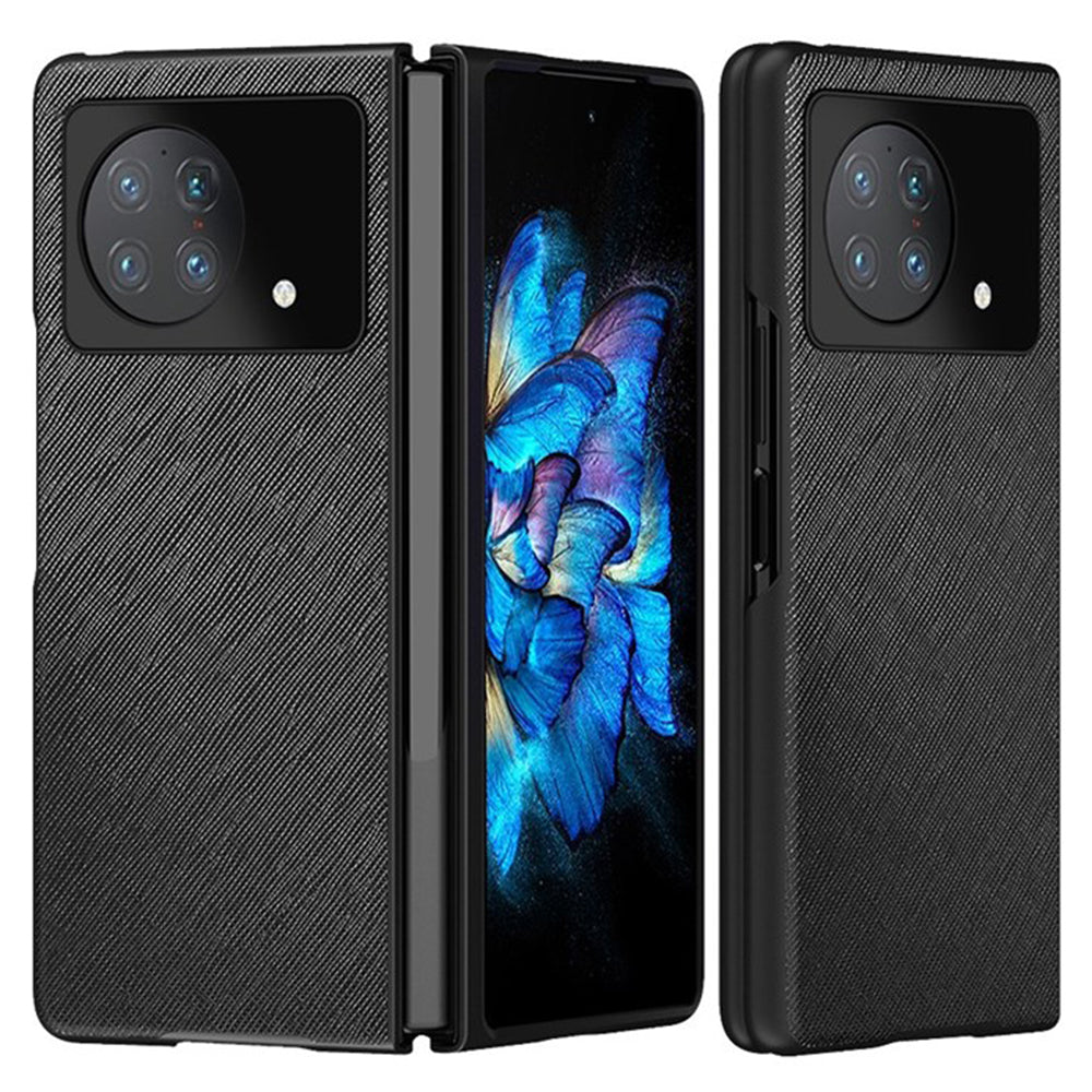 Cross Texture Phone Case for vivo X Fold, Scratch-resistant Rubberized PU Leather Coated PC Phone Cover Shell - Black