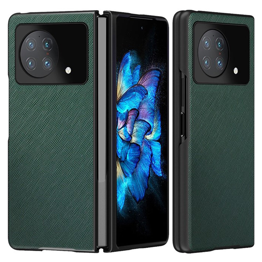 Cross Texture Phone Case for vivo X Fold, Scratch-resistant Rubberized PU Leather Coated PC Phone Cover Shell - Green