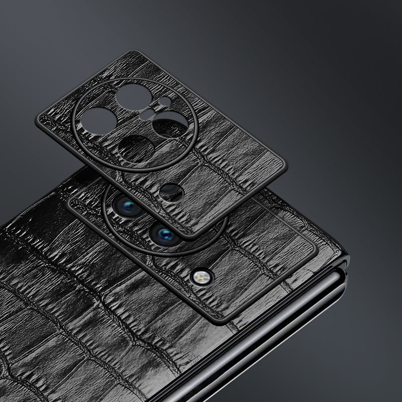 For vivo X Fold Genuine Cowhide Leather Coated TPU Case Crocodile Texture Soft Non-Slip Grip Folding Screen Phone Cover - Blue