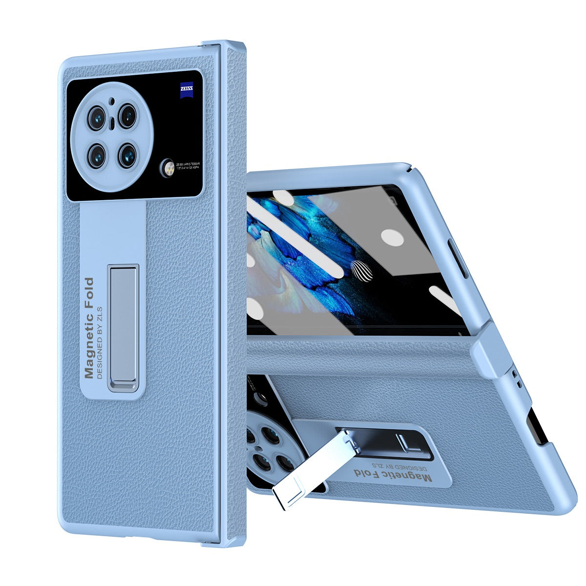 For vivo X Fold Shockproof Phone Case PU Leather + Hard PC Protective Shell Kickstand Case with Stylus - Blue