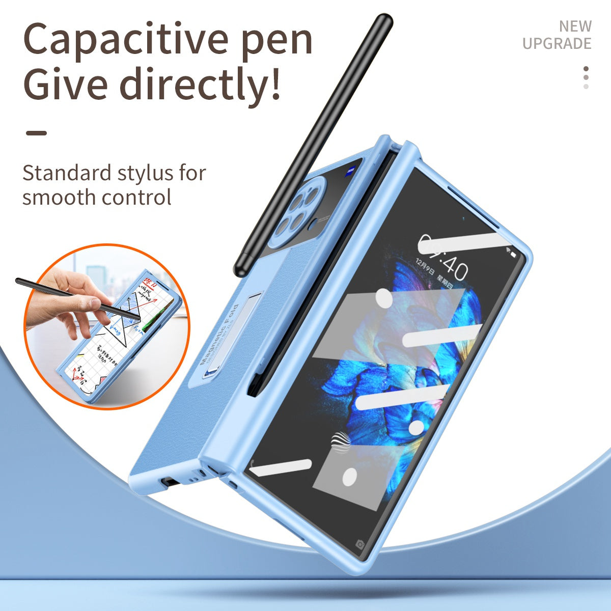 For vivo X Fold Shockproof Phone Case PU Leather + Hard PC Protective Shell Kickstand Case with Stylus - Blue