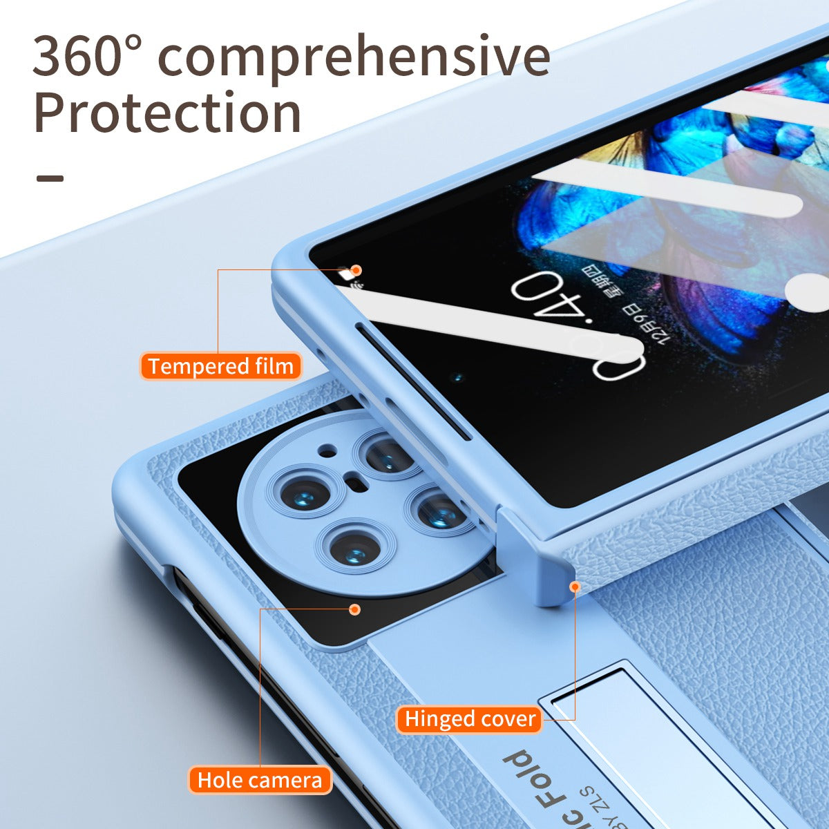 For vivo X Fold Shockproof Phone Case PU Leather + Hard PC Protective Shell Kickstand Case with Stylus - Blue