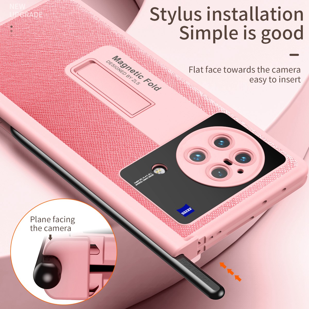 For vivo X Fold Shockproof Phone Case PU Leather + Hard PC Protective Shell Kickstand Case with Stylus - Pink
