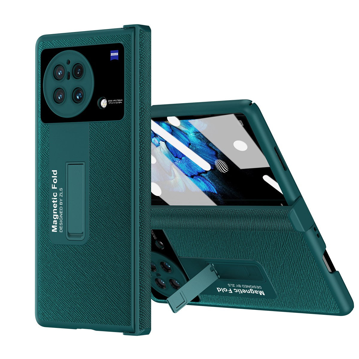 For vivo X Fold Shockproof Phone Case PU Leather + Hard PC Protective Shell Kickstand Case with Stylus - Green