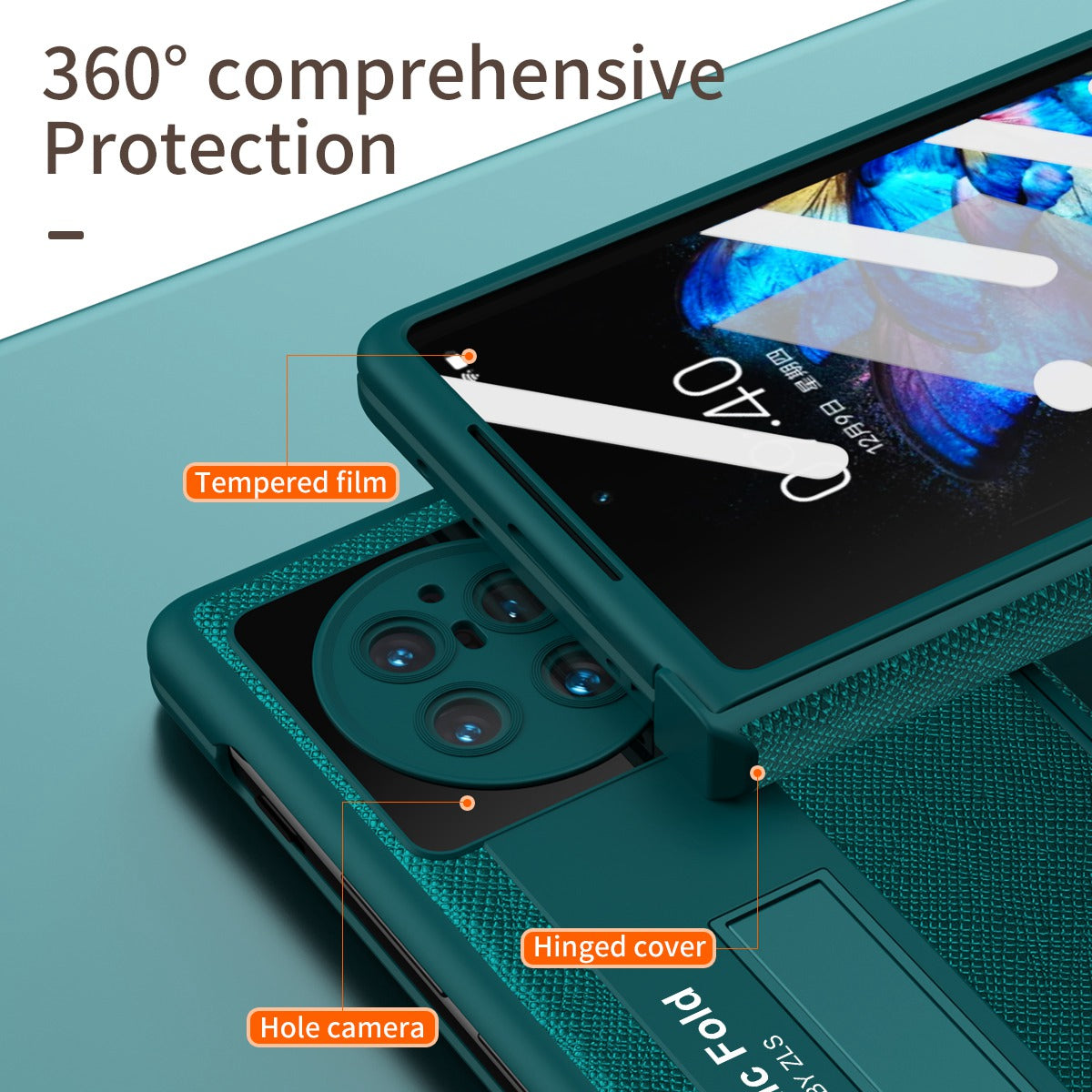 For vivo X Fold Shockproof Phone Case PU Leather + Hard PC Protective Shell Kickstand Case with Stylus - Green