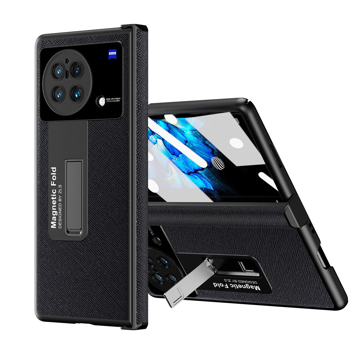 For vivo X Fold Shockproof Phone Case PU Leather + Hard PC Protective Shell Kickstand Case with Stylus - Black