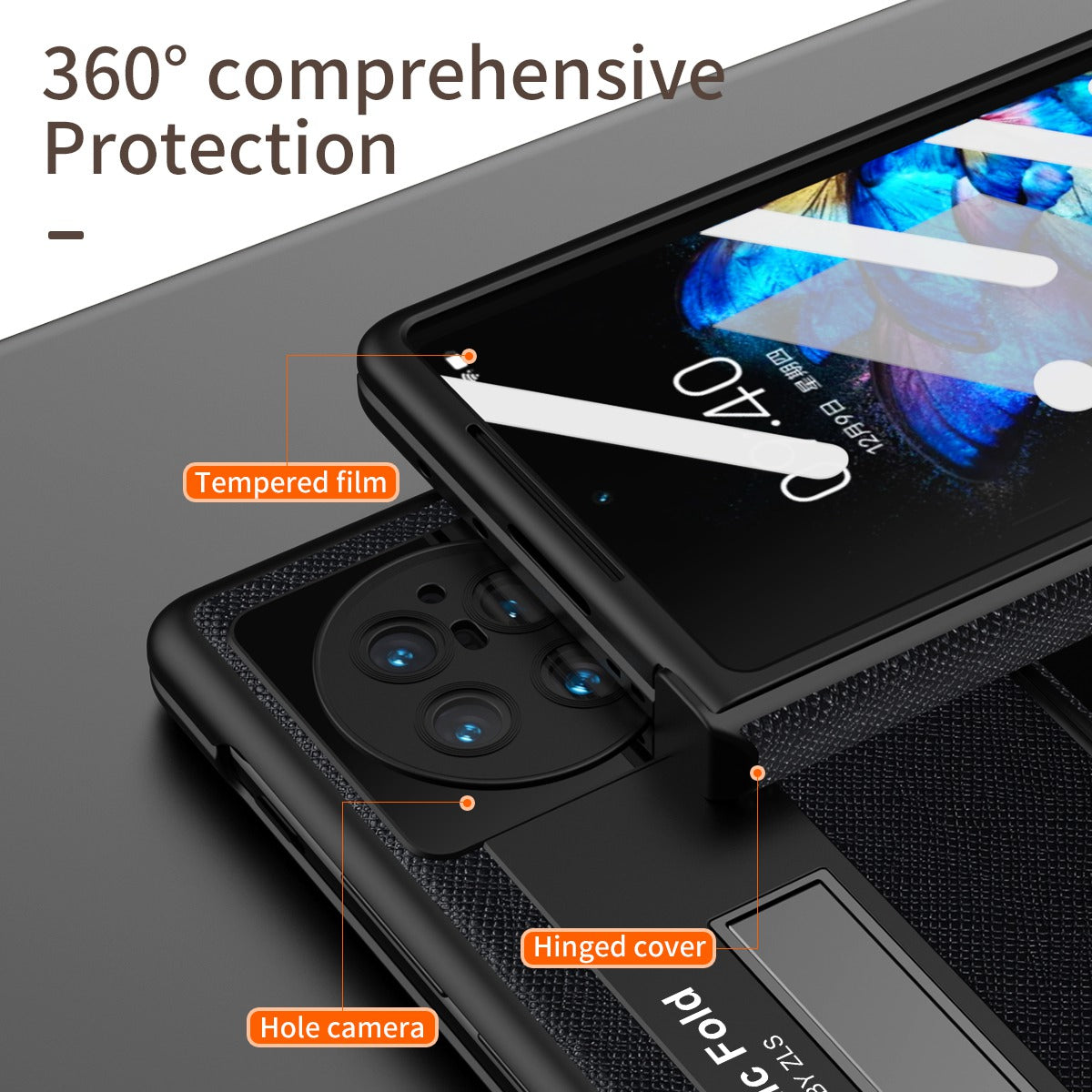 For vivo X Fold Shockproof Phone Case PU Leather + Hard PC Protective Shell Kickstand Case with Stylus - Black