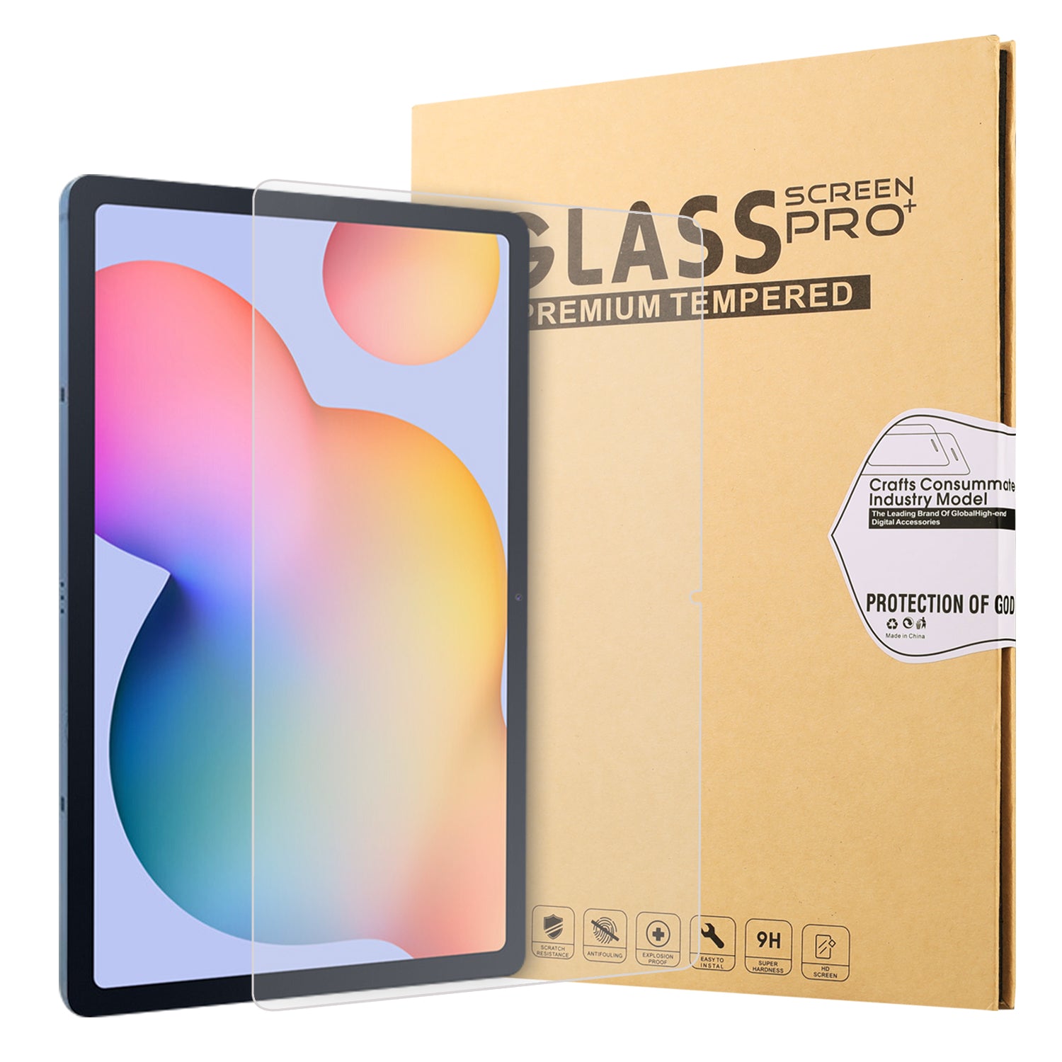 Anti-scratch Ultra Clear Arc Edge Premium Tempered Glass Full Screen Film for Samsung Galaxy Tab S9 FE / S9 / S8 / S7