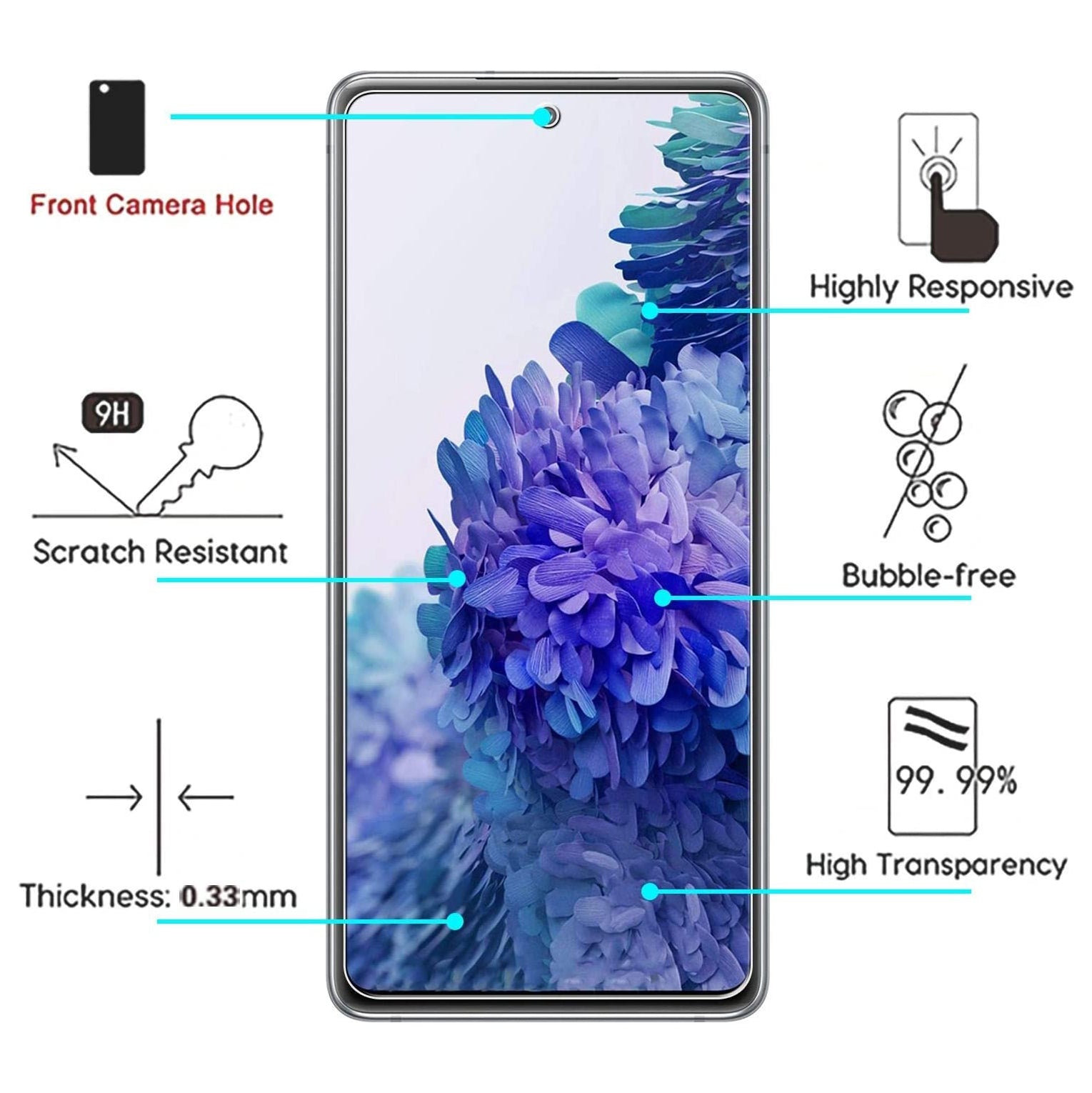 2.5D 9H Arc Edge Tempered Glass Screen Protector for Samsung Galaxy S20 FE 4G/FE 5G/S20 Lite/S20 FE 2022