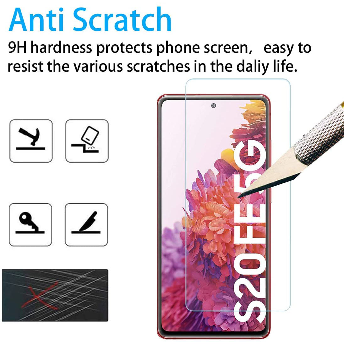 2.5D 9H Arc Edge Tempered Glass Screen Protector for Samsung Galaxy S20 FE/S20 Fan Edition/S20 Lite with Camera Lens Film