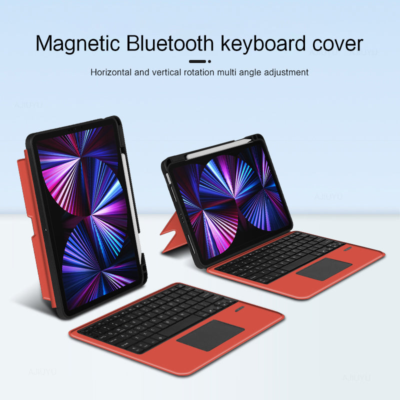 JIUYU for iPad Pro 11-inch (2020)  /  (2021) Bluetooth Wireless Magnetic Keyboard + Stand Tablet Cover with Pencil Holder - Orange