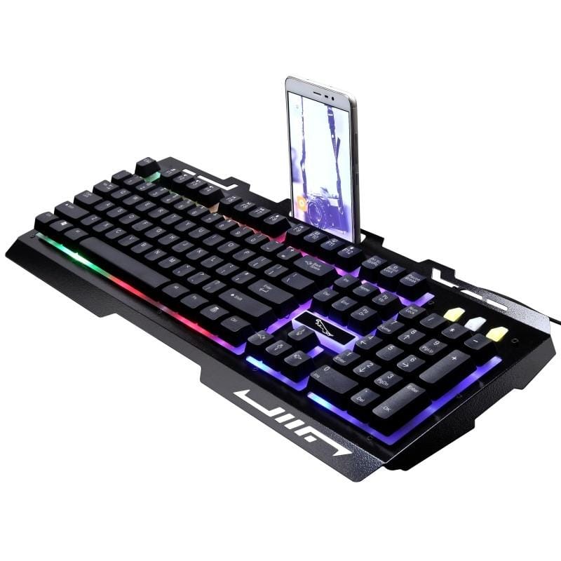 ZGB G700 104 Keys USB Wired Mechanical Feel RGB Backlight Metal Panel Suspension Gaming Keyboard with Phone Holder (Gold)