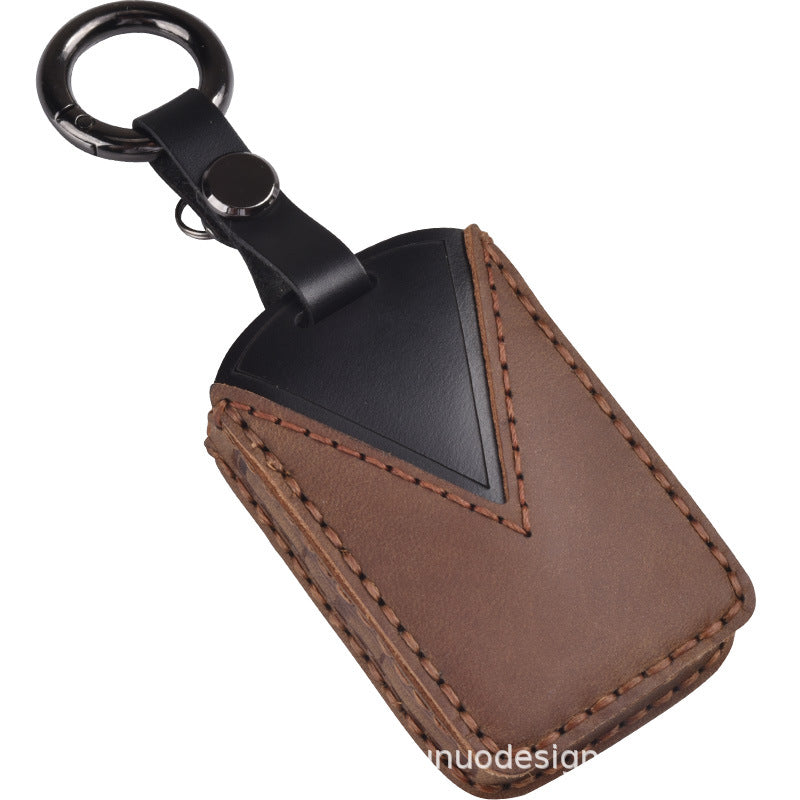 For Volvo Car Cowhide Leather Key Protective Cover Key Case (Brown)