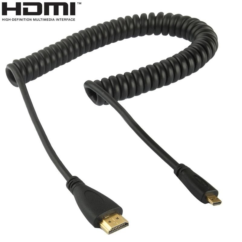 1.4 Version, Gold Plated Micro HDMI Male to HDMI Male Coiled Cable, Support 3D / Ethernet, Length: 60cm