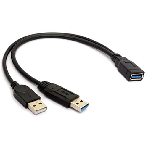 Black USB 3.0 Female to Dual USB Male Extra Power Data Y Extension Cable for 2.5Mobile Hard Disk