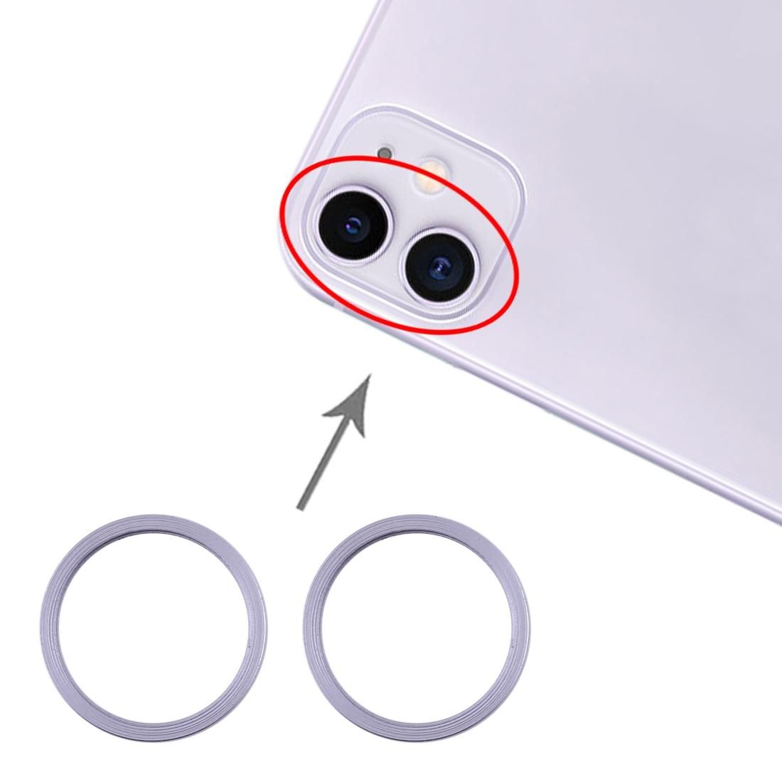 2 PCS Rear Camera Glass Lens Metal Protector Hoop Ring for iPhone 11 (Purple)