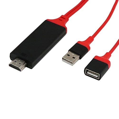 USB to HDMI Cable Adapter, Digital AV Adapter Lead HD Splitter Cable for iPhone Samsung iPad to Mirror on HDTV Projector - Plug and Play MHL Cable Red