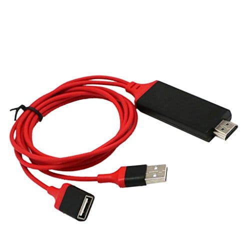 USB to HDMI Cable Adapter, Digital AV Adapter Lead HD Splitter Cable for iPhone Samsung iPad to Mirror on HDTV Projector - Plug and Play MHL Cable Red