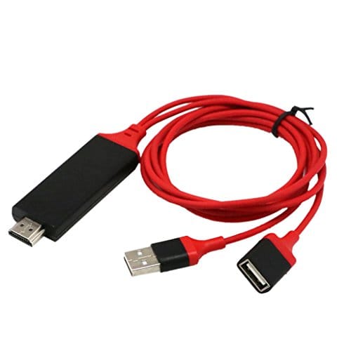 USB to HDMI Cable Adapter, Digital AV Adapter Lead HD Splitter Cable for iPhone Samsung iPad to Mirror on HDTV Projector - Plug and Play MHL Cable Red