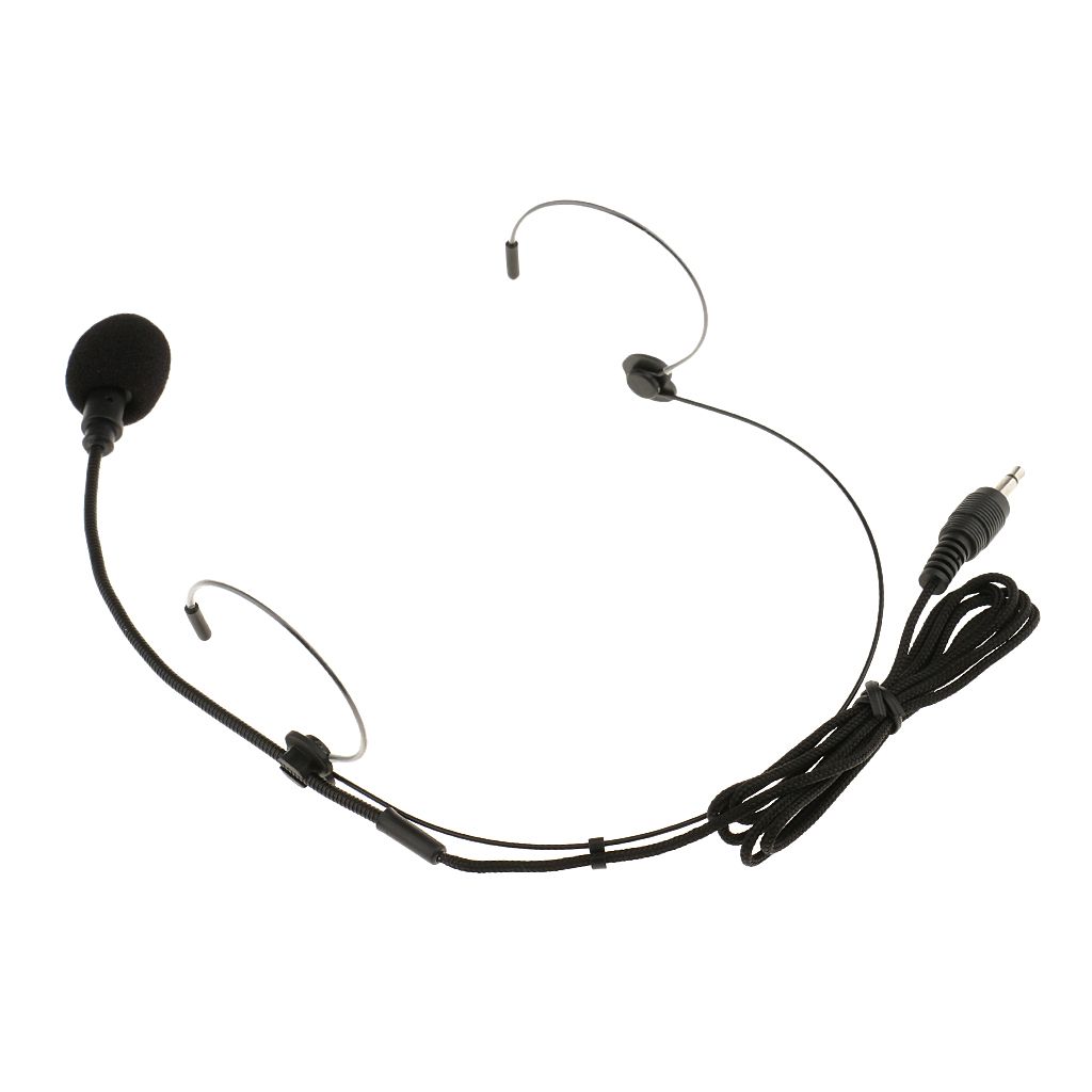 Double Ear Hook Wired Headset Headworn Microphone Black 3.5mm Straight Angle