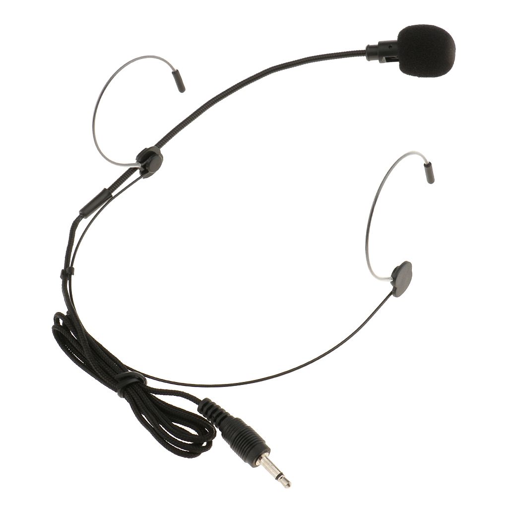 Double Ear Hook Wired Headset Headworn Microphone Black 3.5mm Straight Angle