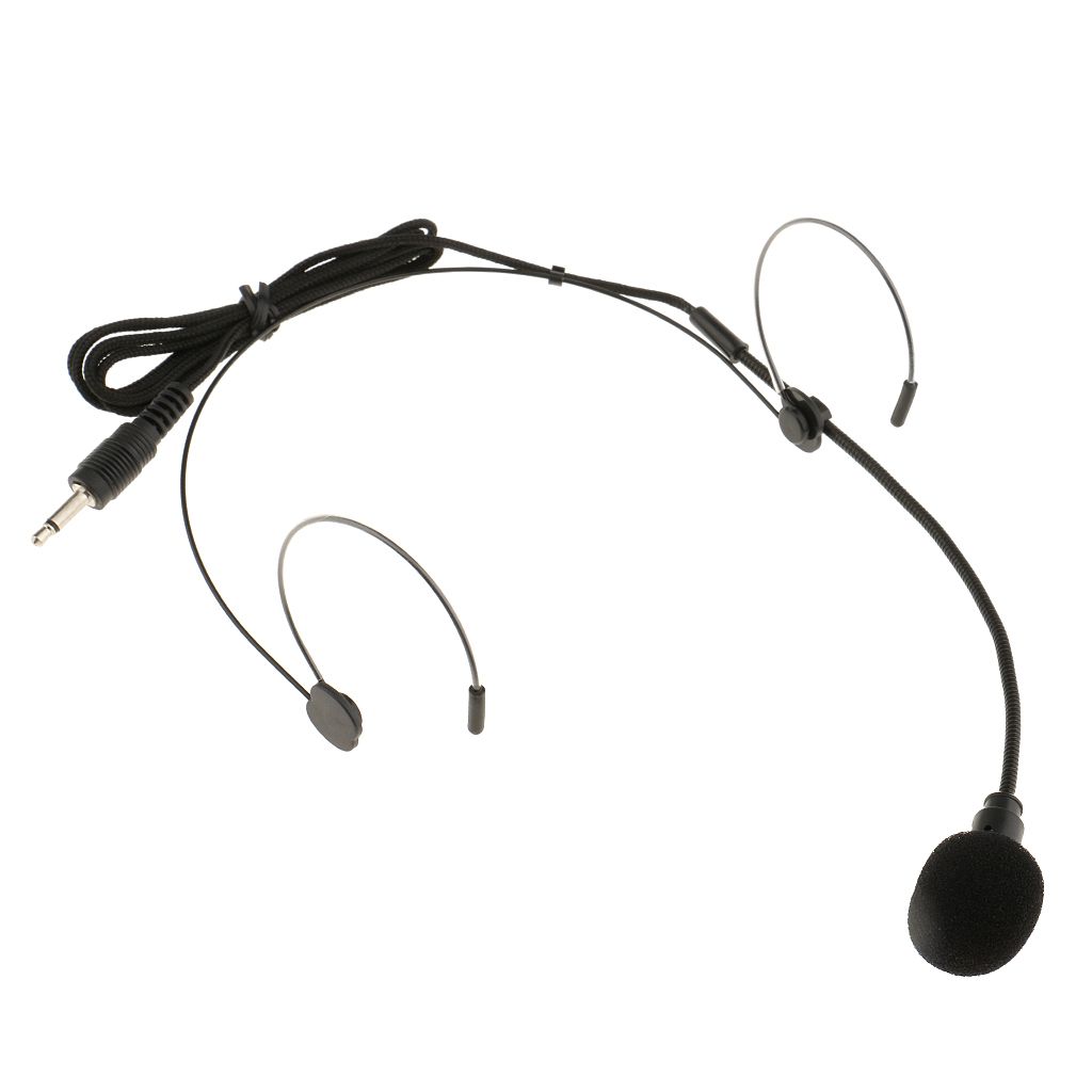 Double Ear Hook Wired Headset Headworn Microphone Black 3.5mm Straight Angle