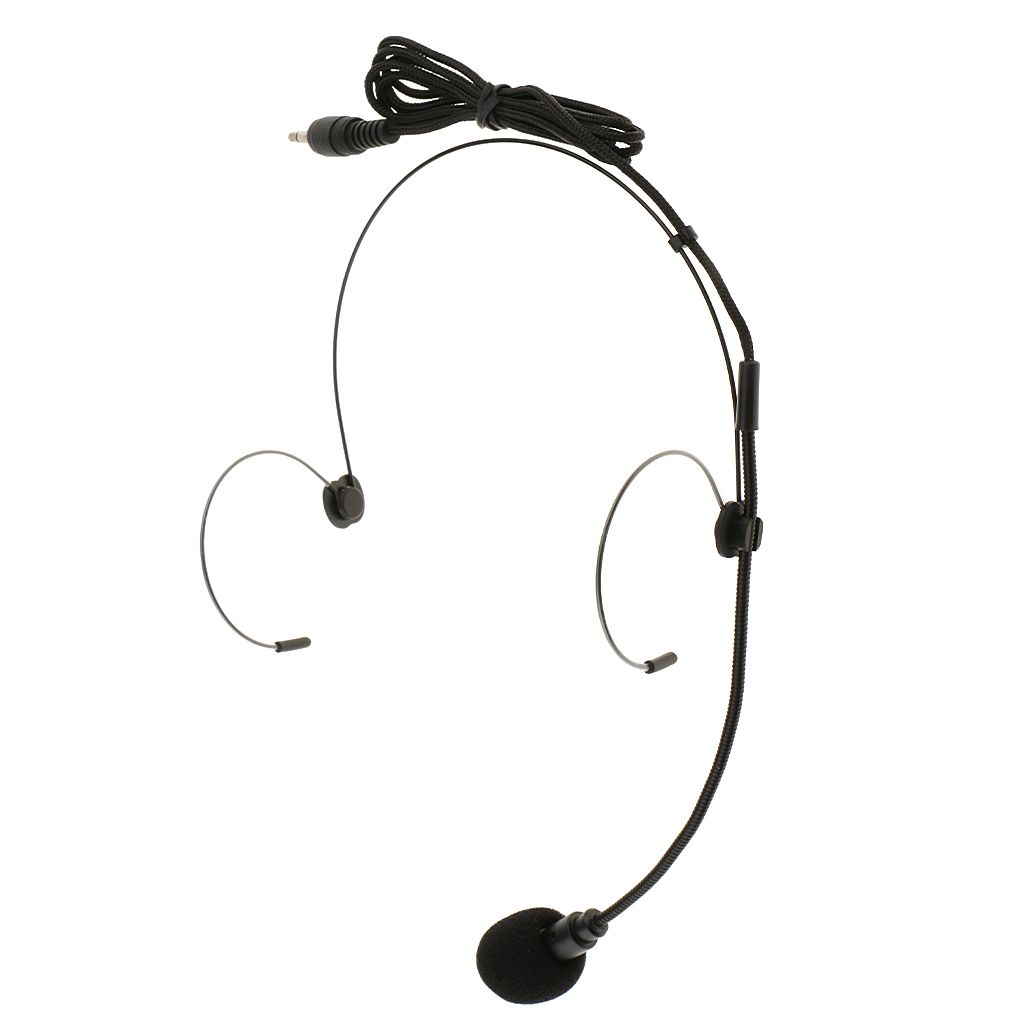 Double Ear Hook Wired Headset Headworn Microphone Black 3.5mm Straight Angle