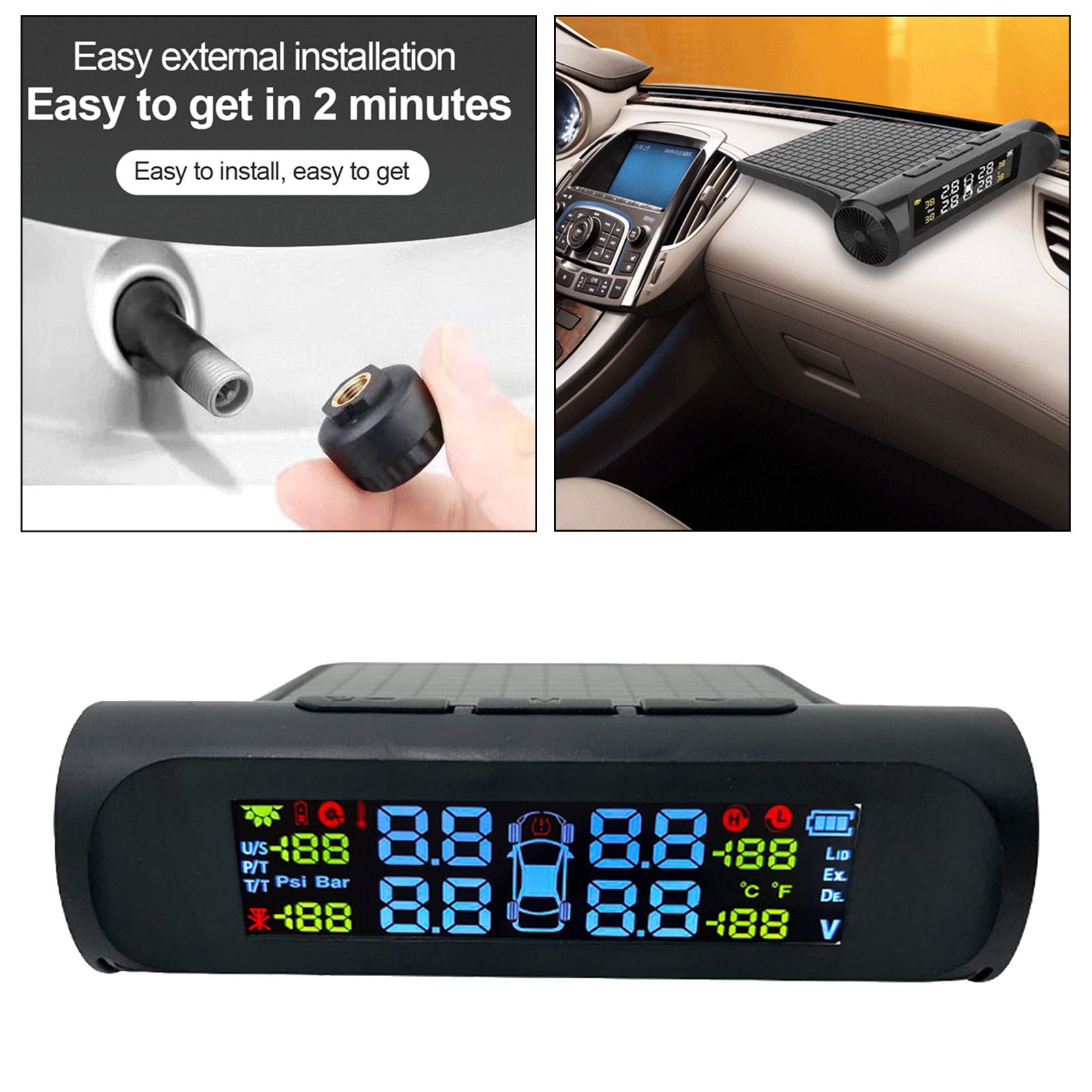 TPMS LCD Display Car Tire Pressure Monitoring System +4 External Sensor