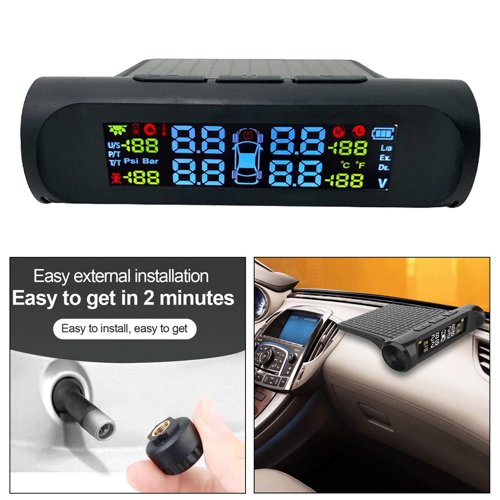 TPMS LCD Display Car Tire Pressure Monitoring System +4 External Sensor