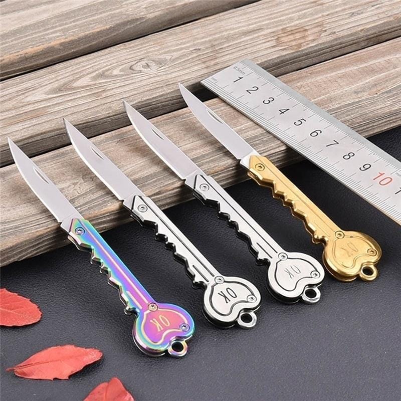 Mini Key Knife Camp Outdoor Keyring Ring Keychain Fold Self Defense Security Multi Tool (Gold)