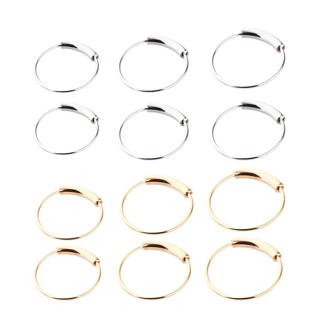 2pcs Nose Ring Nose Hoop Tragus Helix Ear Piercing Steel Ring 6mm Silver