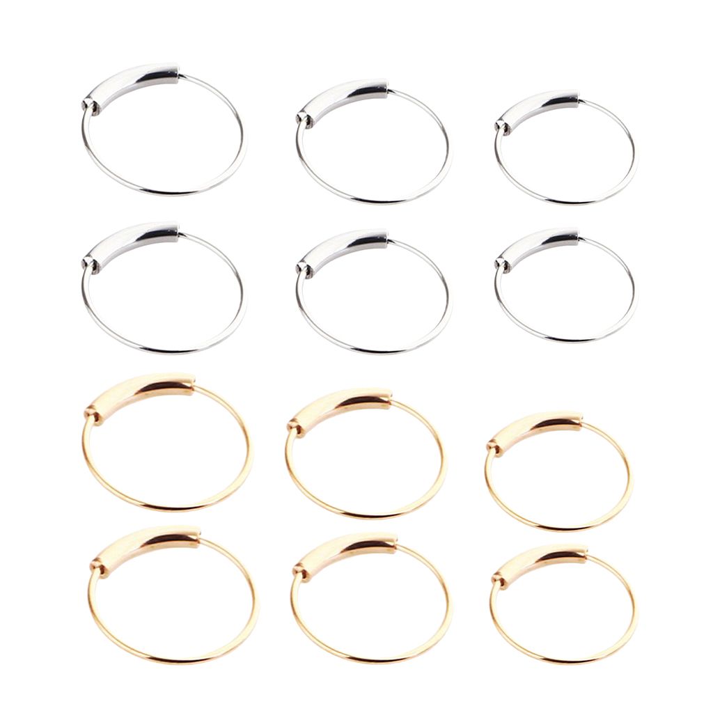 2pcs Nose Ring Nose Hoop Tragus Helix Ear Piercing Steel Ring 6mm Silver