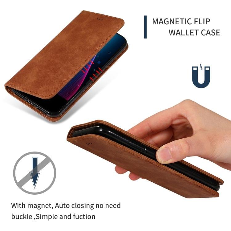 Retro Skin Feel Business Magnetic Horizontal Flip Leather Case for OnePlus 7(Brown)