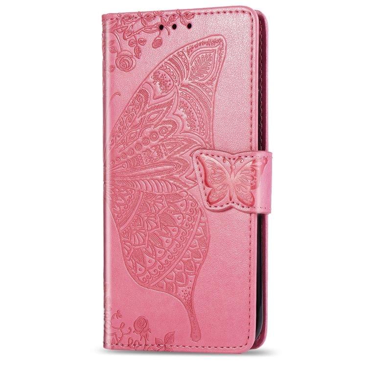 Butterfly Love Flowers Embossing Horizontal Flip Leather Case For One Plus 7  with Holder & Card Slots & Wallet & Lanyard(Pink)