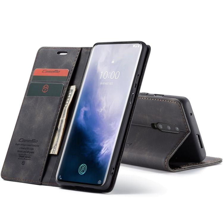 CaseMe-013 Multifunctional Retro Frosted Horizontal Flip Leather Case for OnePlus 7 Pro, with Card Slot & Holder & Zipper Wallet & Photo Frame(Black)