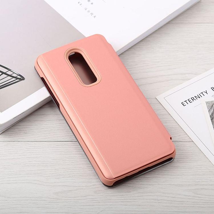 Mirror Clear View Horizontal Flip PU Leather Case for OnePlus 6, with Holder (Rose Gold)