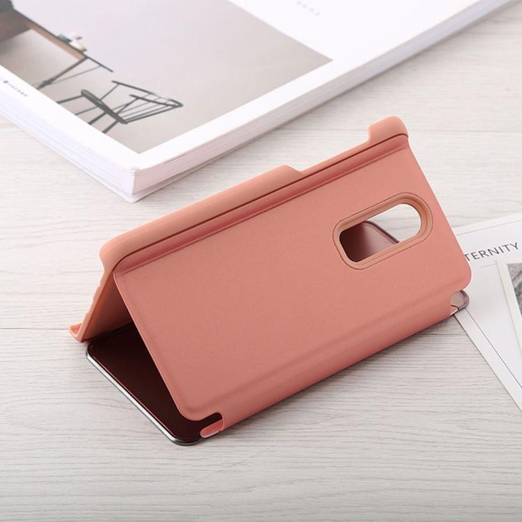 Mirror Clear View Horizontal Flip PU Leather Case for OnePlus 6, with Holder (Rose Gold)