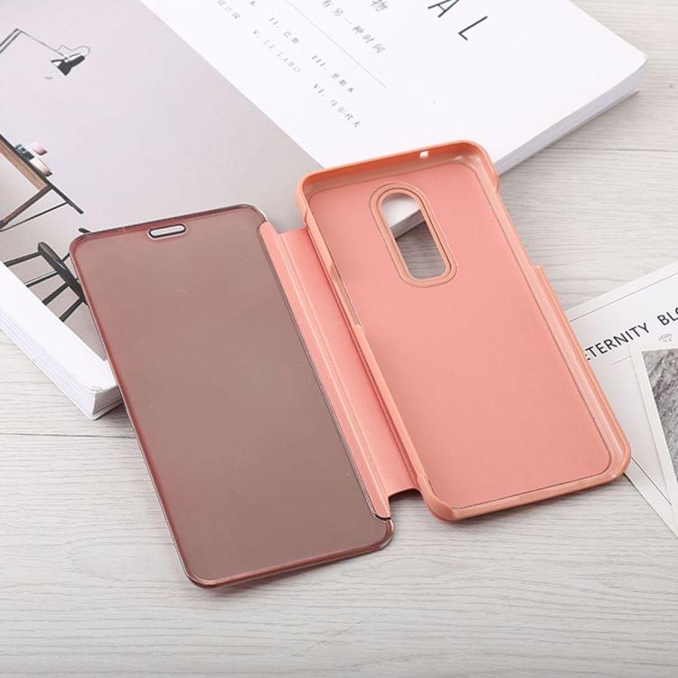 Mirror Clear View Horizontal Flip PU Leather Case for OnePlus 6, with Holder (Rose Gold)