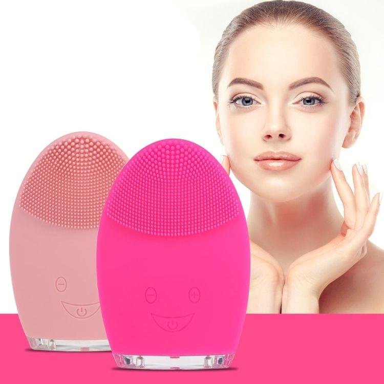 Mini Electric Face Cleansing Brush Rechargeable Silicone Facial Cleansing Deep Pore Cleaning Water-Resistant Vibrating Massager(Rose Red)