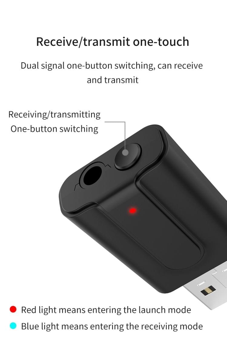 Universal USB Bluetooth Transmitter Receiver 2-in-1 Bluetooth 5.0 TV Computer Wireless Audio Bluetooth Adapter black