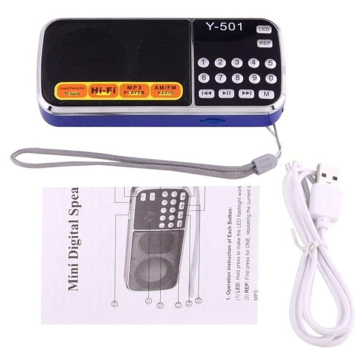 Y-501 Portable  Hi-Fi FM AM Radio Speaker, Rechargeable Li-ion Battery, LED Light, Support Micro TF Card / USB / MP3 Player