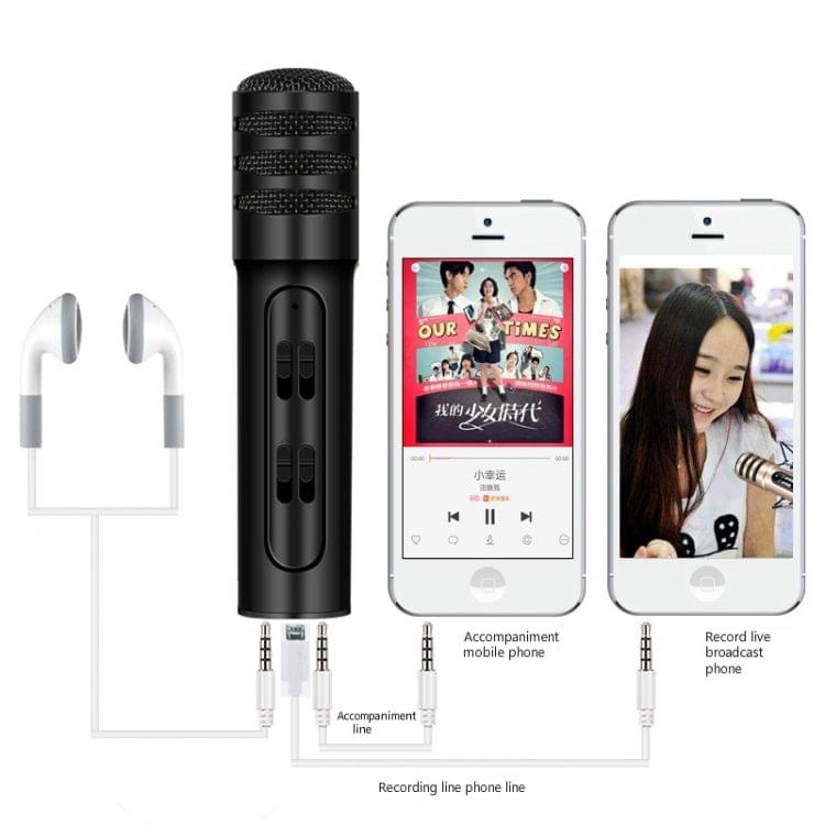 BGN-C7 Condenser Microphone Dual Mobile Phone Karaoke Live Singing Microphone Built-in Sound Card(Black)