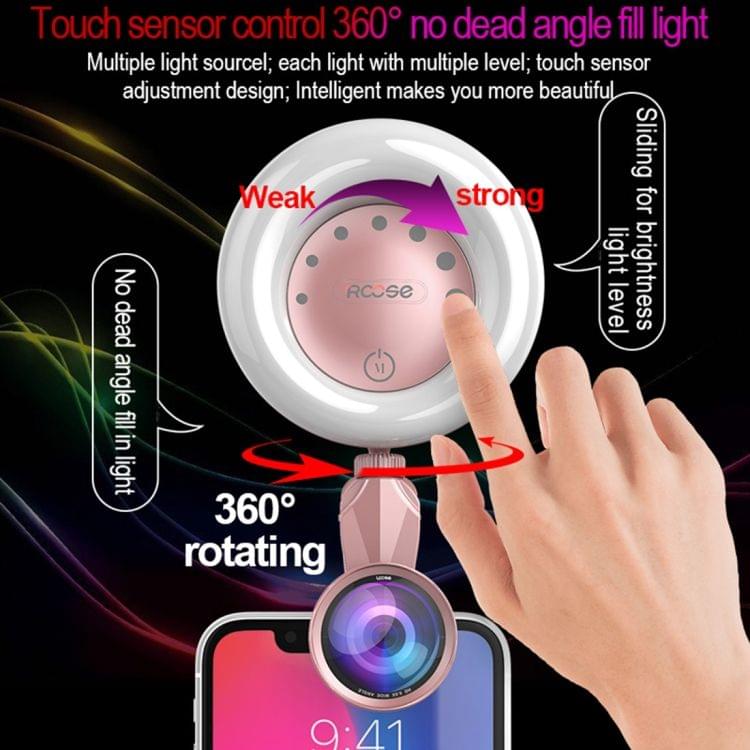 RK32 Beauty 52-LED Touch Sensor APP Control Selfie Clip Flash Fill Light with HD 4K Wide Angle / 20X Macro Lens