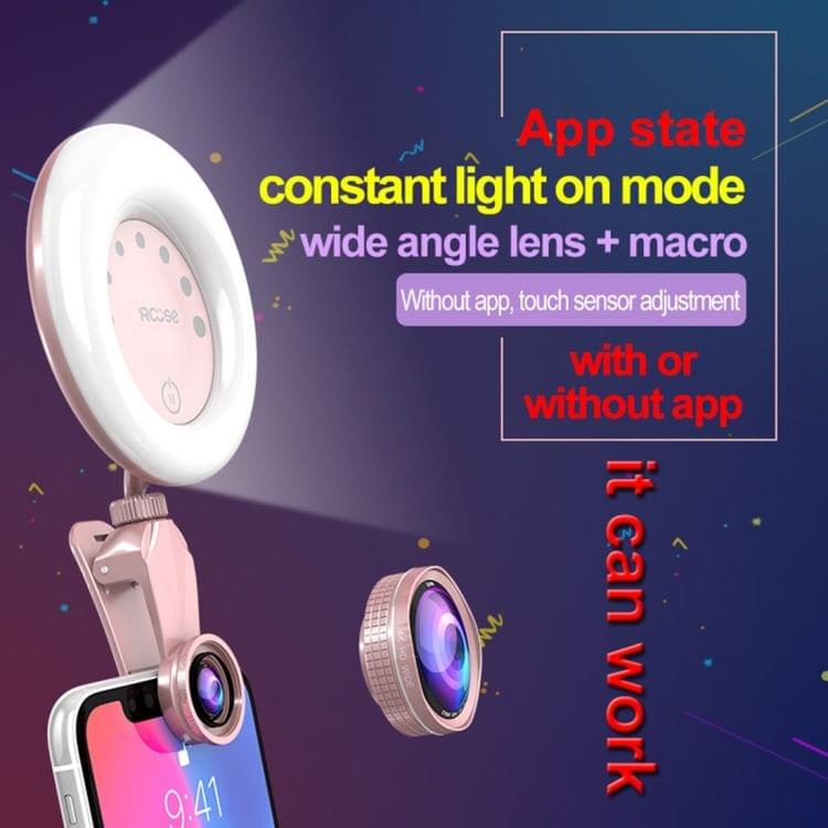 RK32 Beauty 52-LED Touch Sensor APP Control Selfie Clip Flash Fill Light with HD 4K Wide Angle / 20X Macro Lens