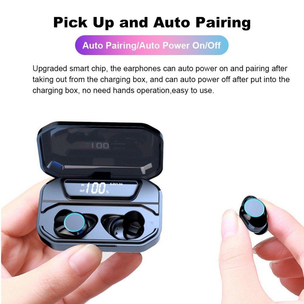 G02 TWS-Wireless BT5.0 Headphones Mini In-Ear Sports Stereo Earphones Earbuds IPX6 Waterproof with Multi-functional 3300mAh Rechargeable Charging Box