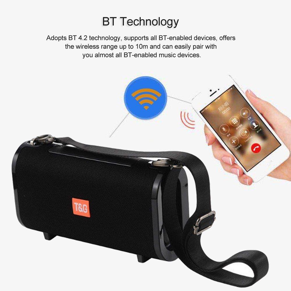 T&G  Bluetooth Speakers Wireless Portable Stereo Sound Box Dual 5W Loudspeaker Support FM Radio TF Card AUX IN U Disk Music Play Built-in Microphone Shoulder Strap