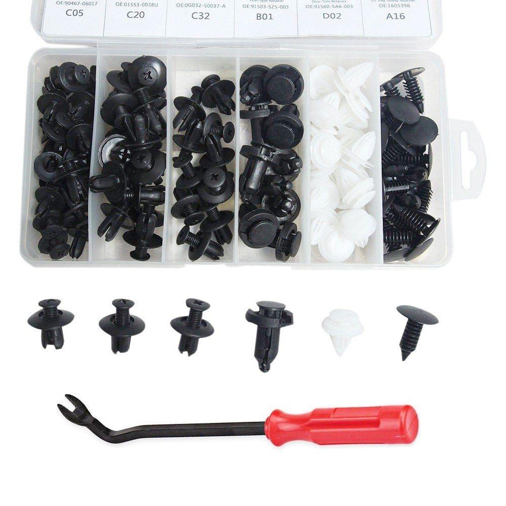 100Pcs Assorted Car Body Plastic Push Retainer Pin Rivet Fasteners Trim Moulding Clip Automotive Furniture Assembly Expansion Screws Kit with Removal Tool Screwdriver for Vehicles